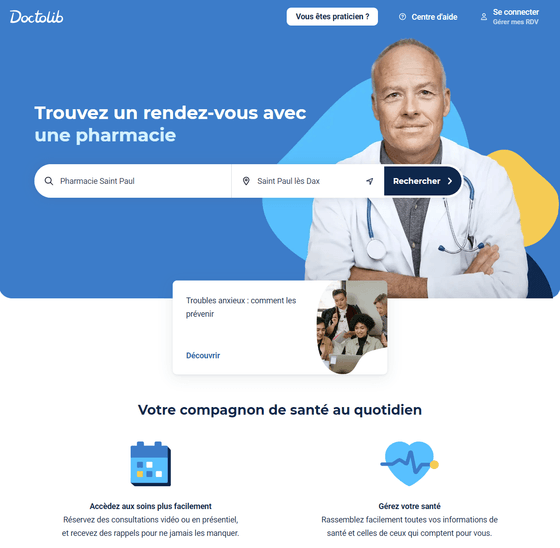 Prise de rendez-vous en ligne sur Doctolib