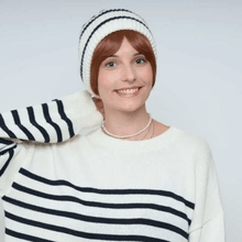 Bonnet de laine marinière noir et écru